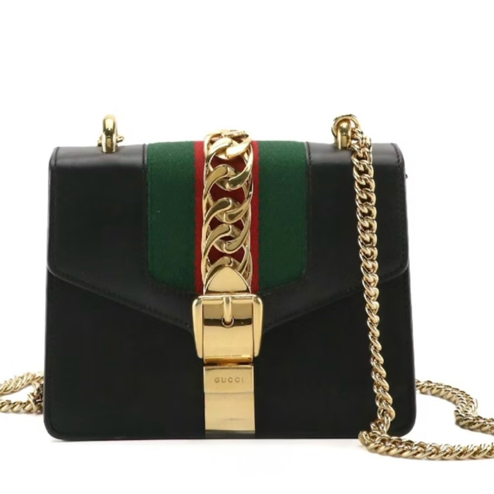 Gucci Black and Green Chain Shoulder Bag